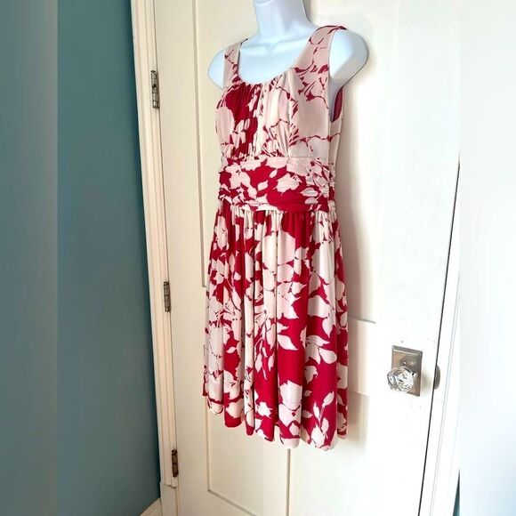 Talbots Sheer Floral Sleeveless Chiffon Rusty Red White Midi Summer Dress size 6 - Picture 7 of 11